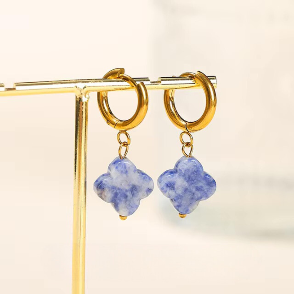 Boucles d'Oreilles motif Trèfle Pierre Naturelle 