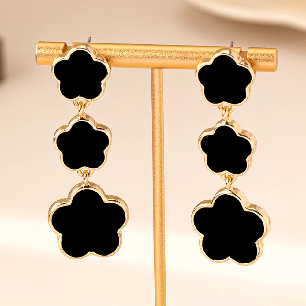 Boucles d'Oreilles Femme Trèfle noir