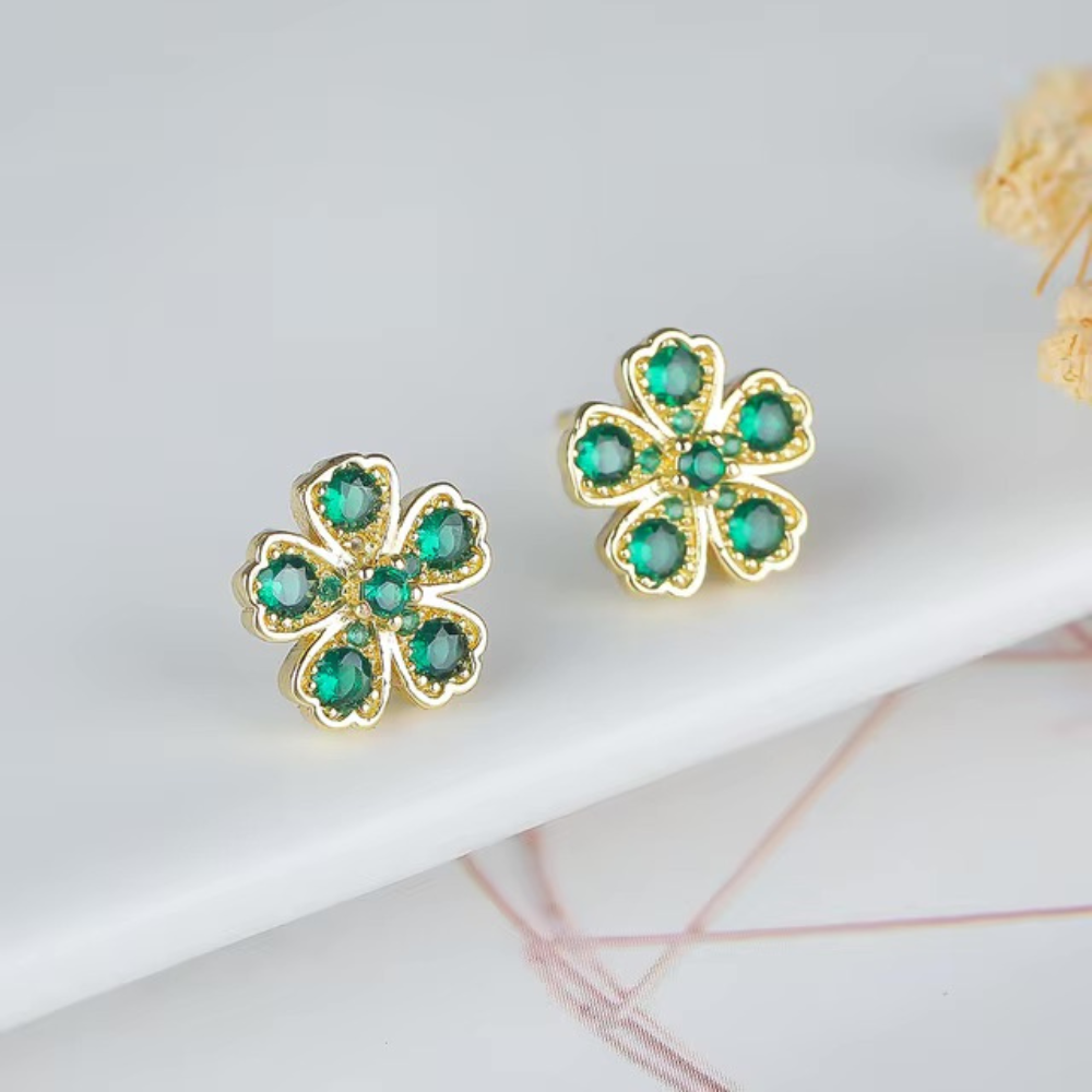 Boucles d'Oreilles Trèfle Zircons brillant