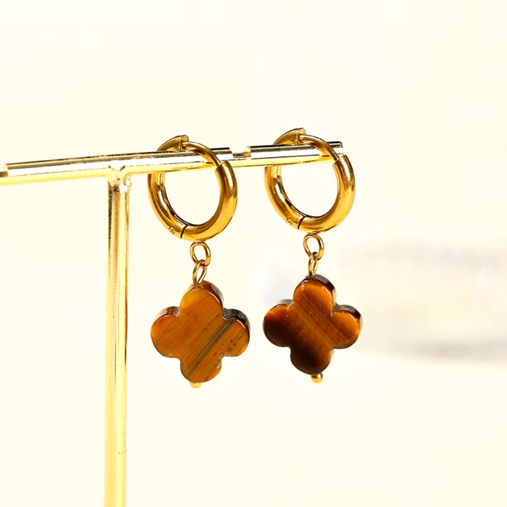 Boucles d'Oreilles motif Trèfle Pierre Naturelle 