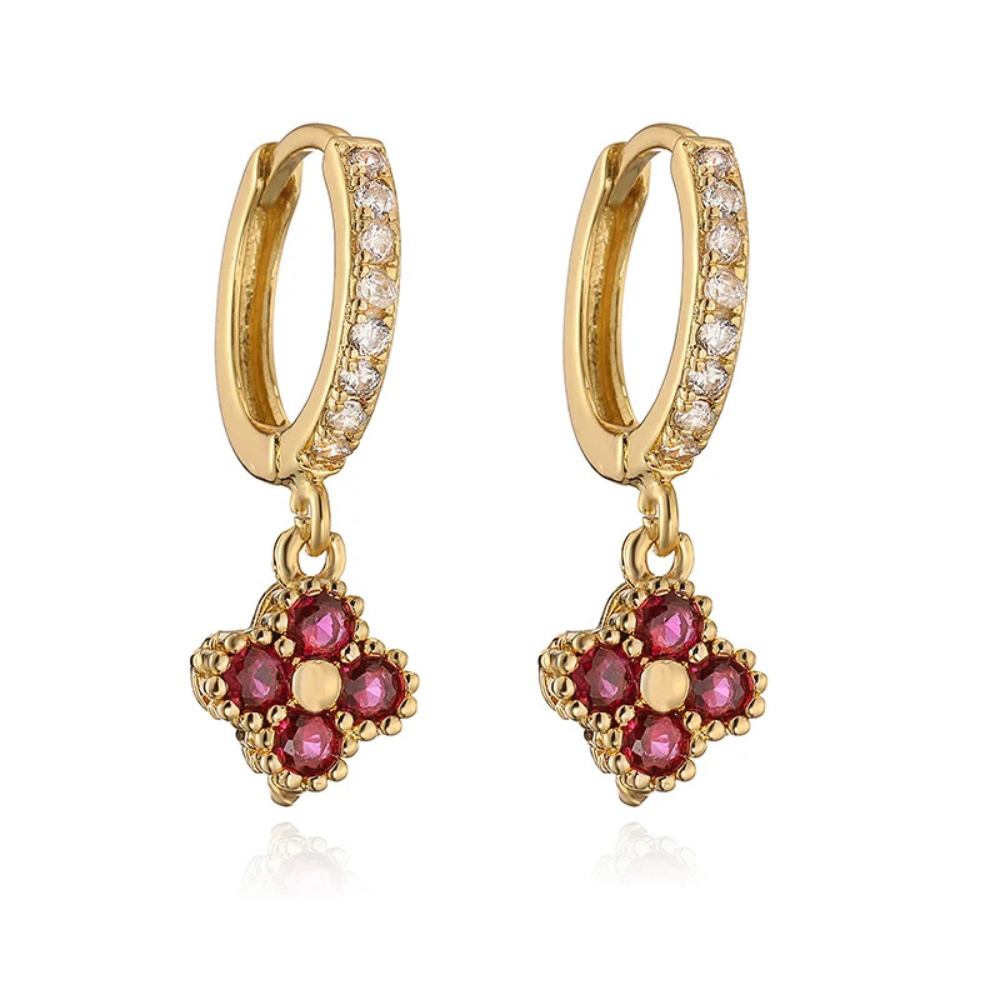 Boucles d'Oreilles Trèfle Strass rose