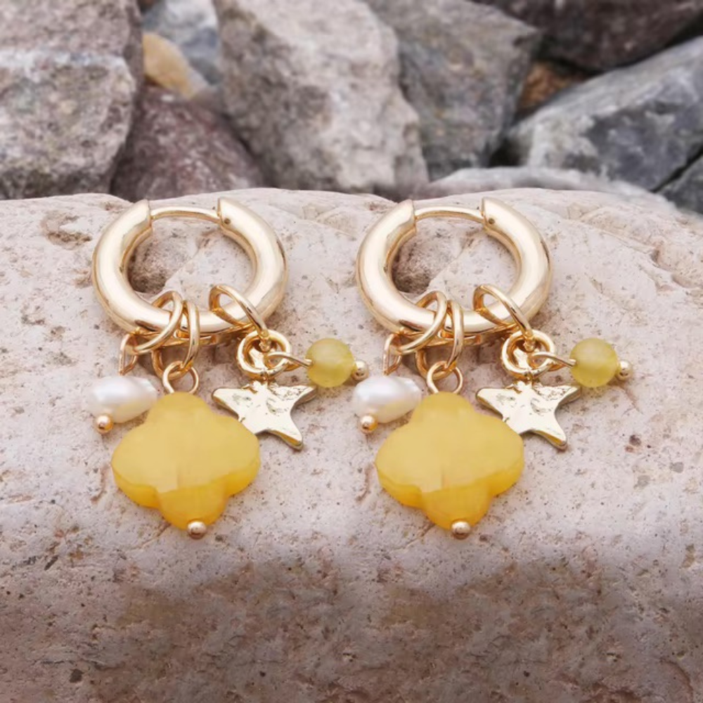 Boucles d'Oreilles Trèfle Pendantes jaune