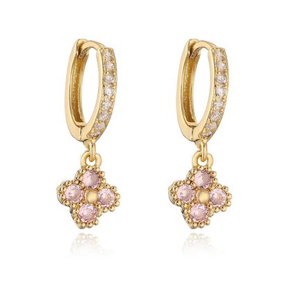 Boucles d'Oreilles Trèfle Strass rose clair