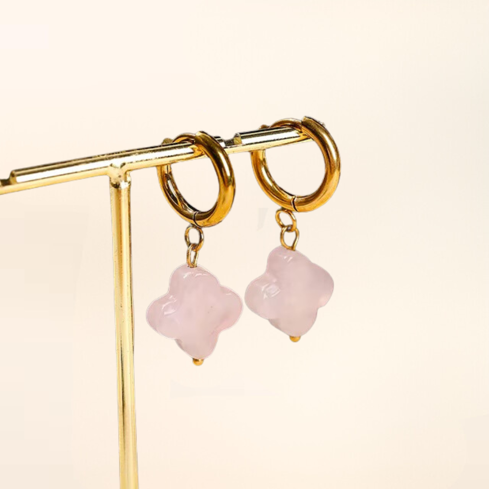 Boucles d'Oreilles forme Trèfle Pierre Naturelle 