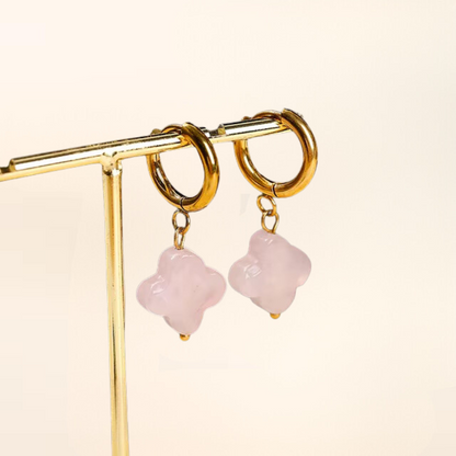 Boucles d'Oreilles forme Trèfle Pierre Naturelle 
