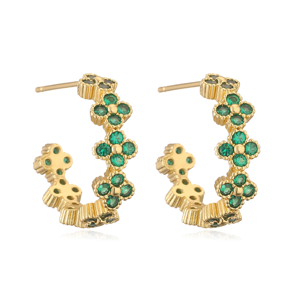 Boucles d'Oreilles Trèfle Créoles Or vert