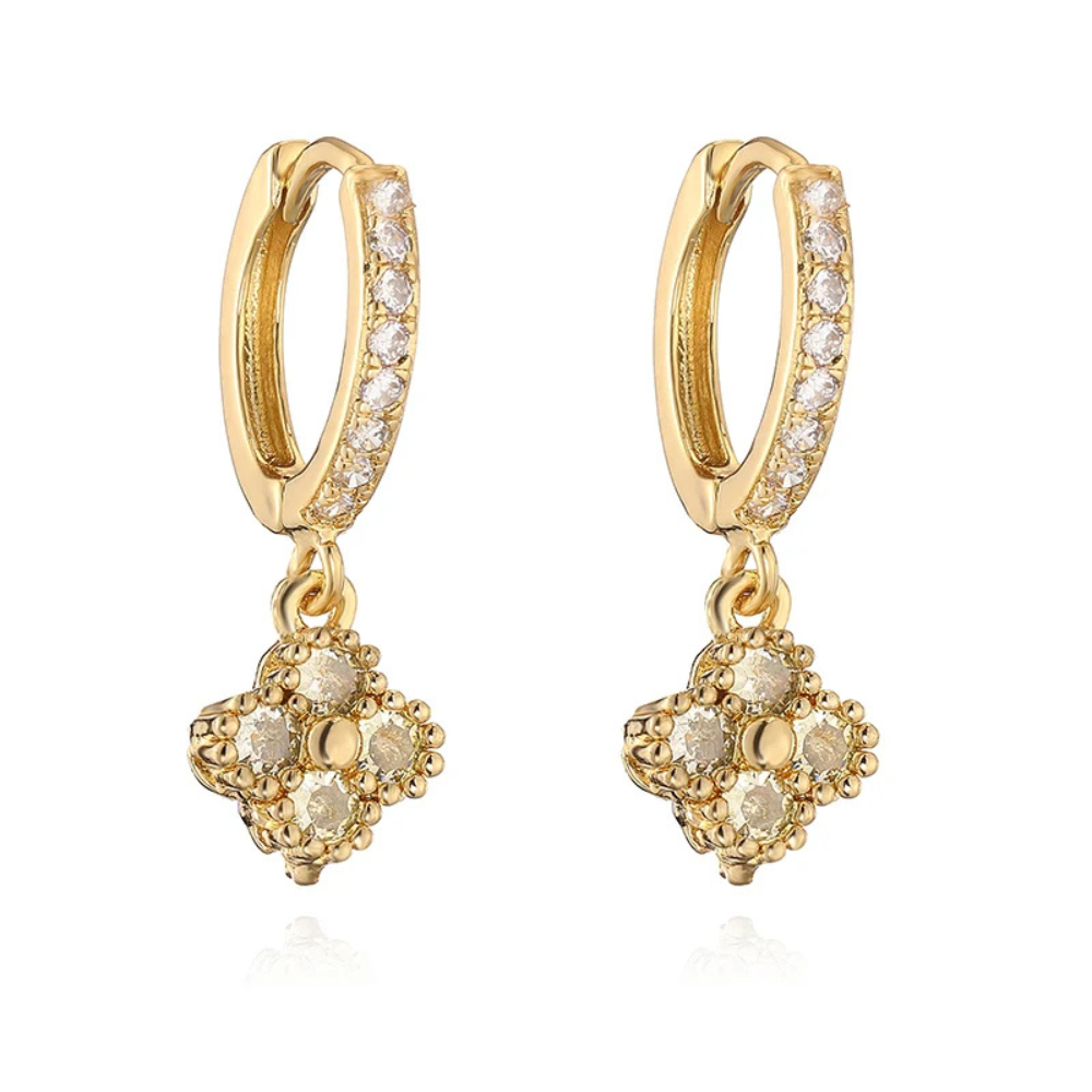 Boucles d'Oreilles Trèfle Strass jaune