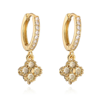 Boucles d'Oreilles Trèfle Strass jaune