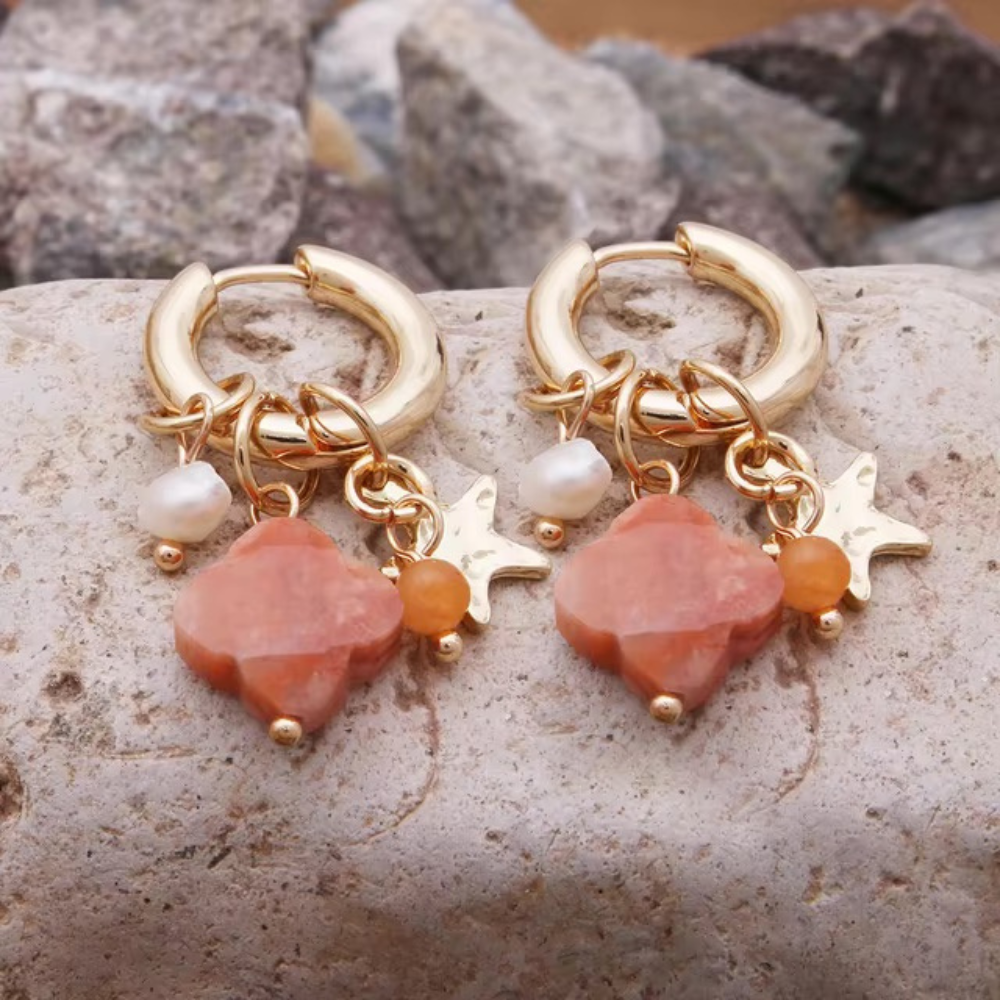 Boucles d'Oreilles Trèfle Pendantes corail