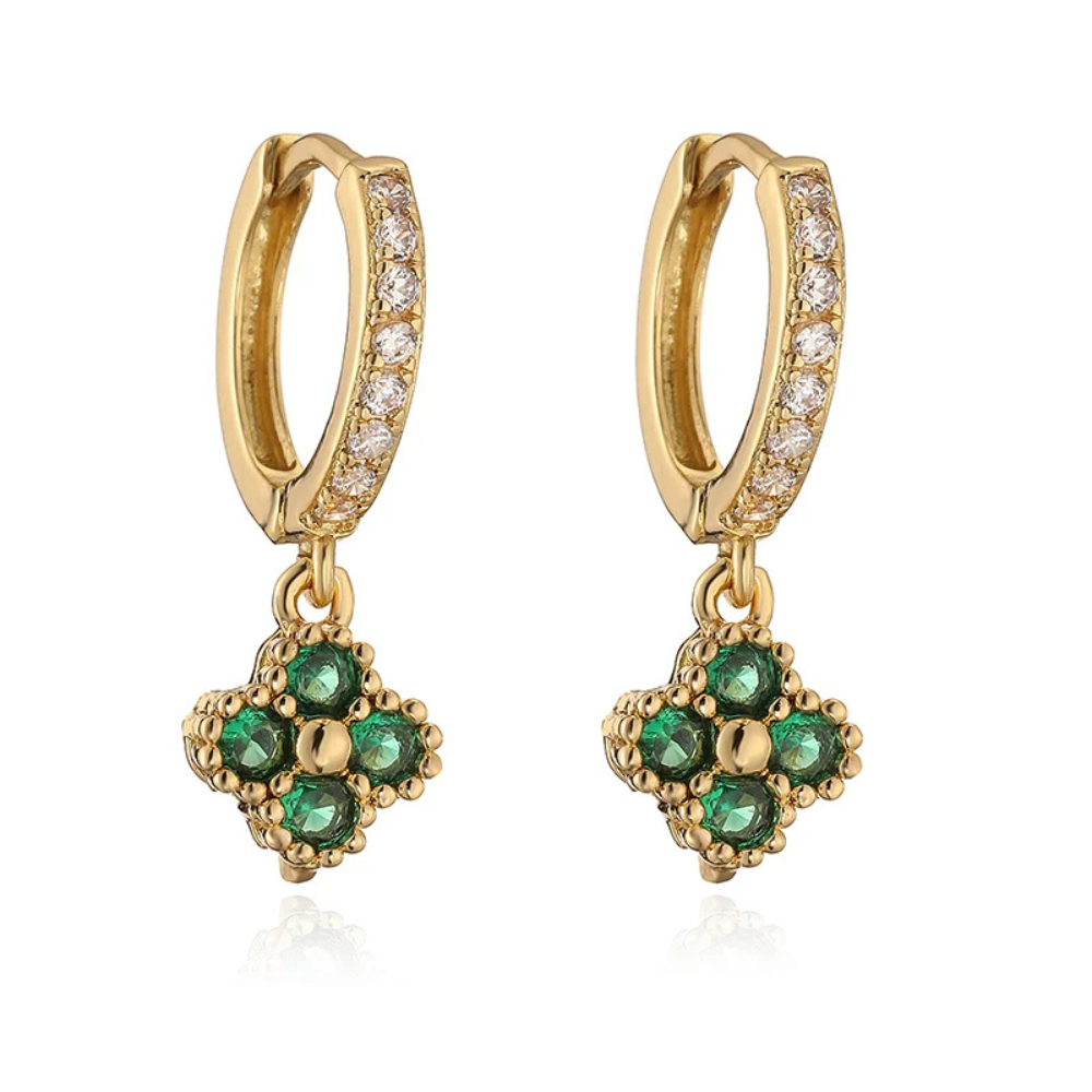 Boucles d'Oreilles Trèfle Strass vert