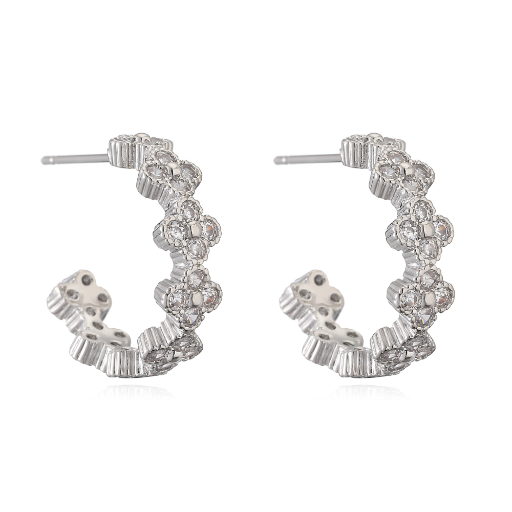 Boucles d'Oreilles Trèfle Créoles Argent