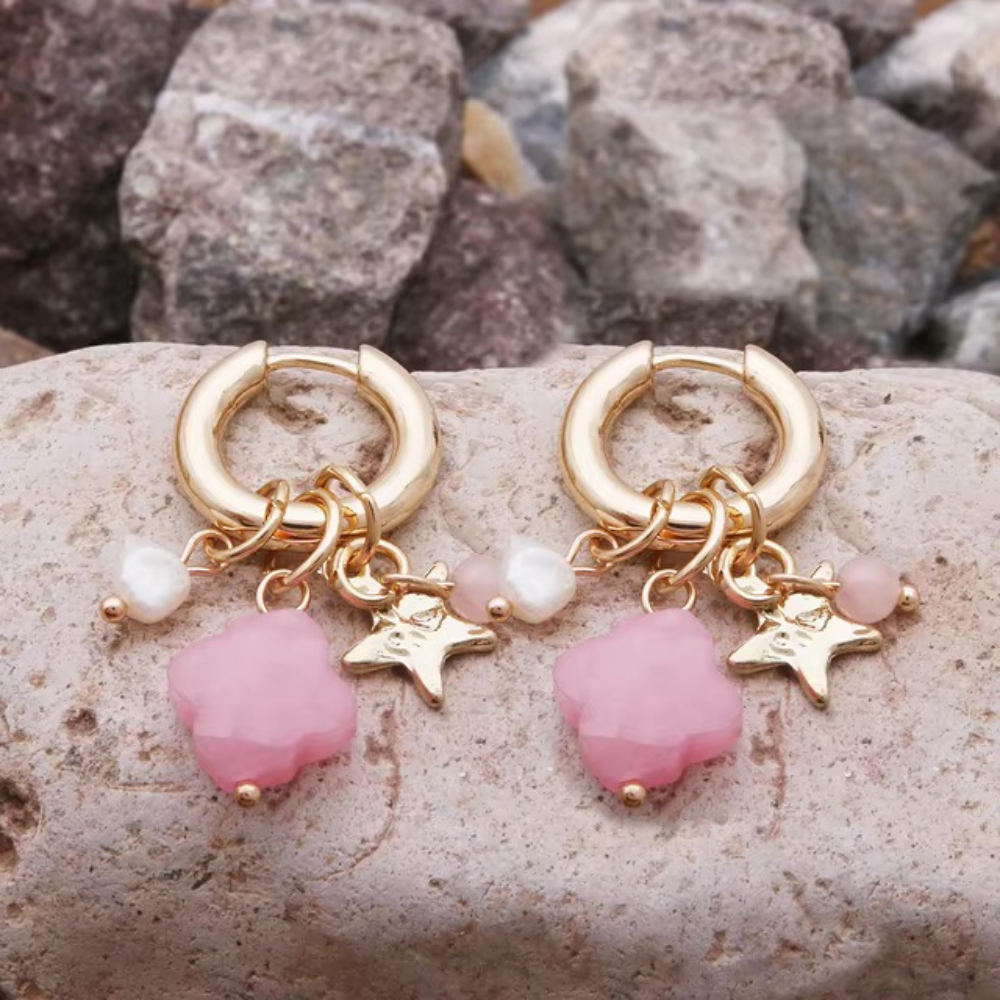 Boucles d'Oreilles Trèfle Pendantes rose