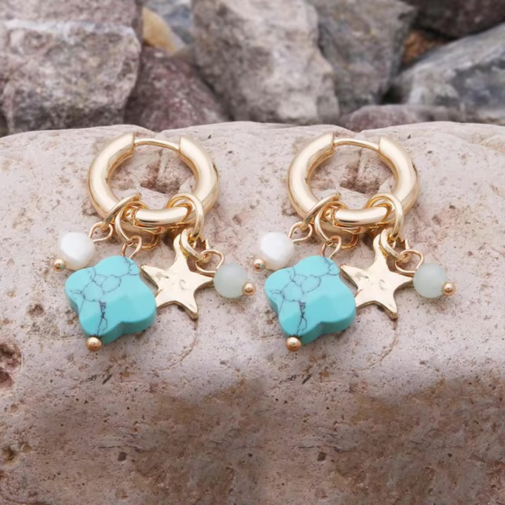 Boucles d'Oreilles Trèfle Pendantes turquoise