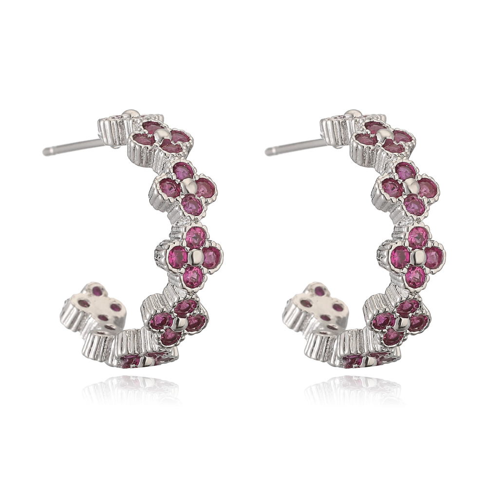 Boucles d'Oreilles Trèfle Créoles Argent