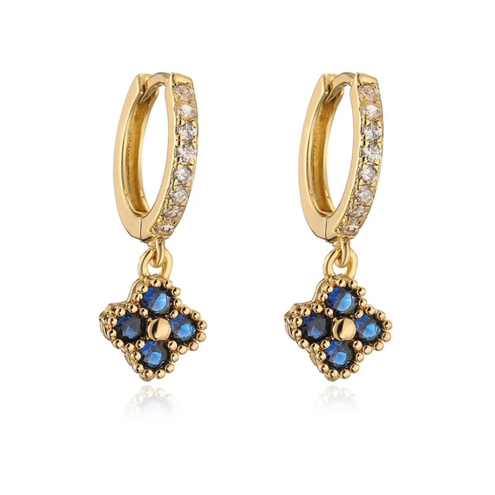 Boucles d'Oreilles Trèfle Strass bleu