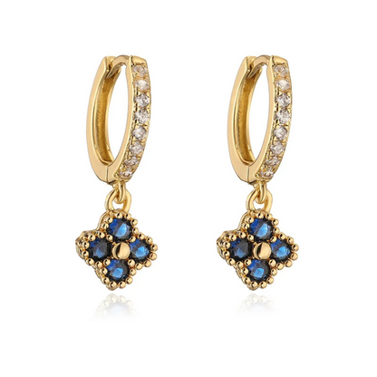 Boucles d'Oreilles Trèfle Strass bleu