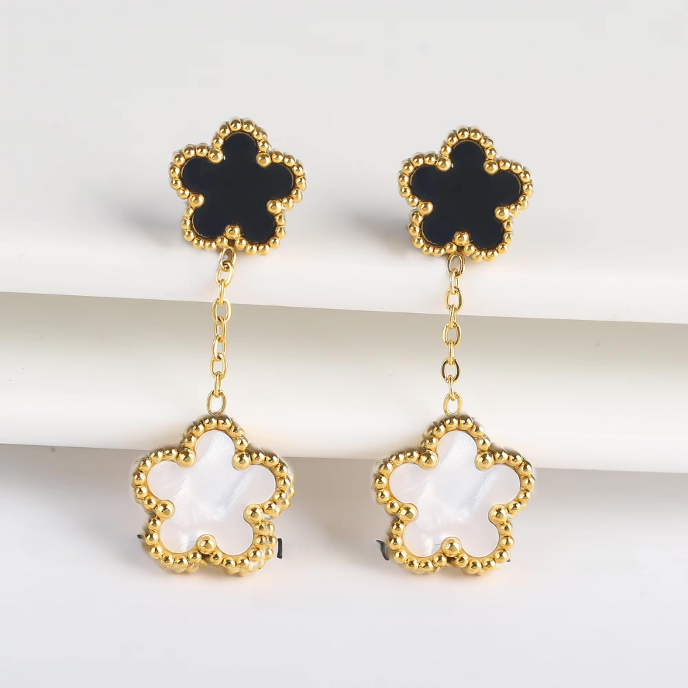 Boucles d'Oreilles Trèfle pendantes Luxe doré