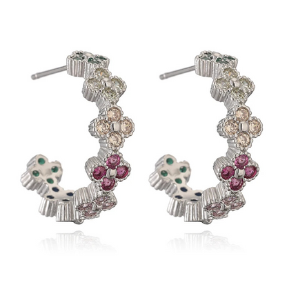 Boucles d'Oreilles Trèfle Créoles Argent zircons