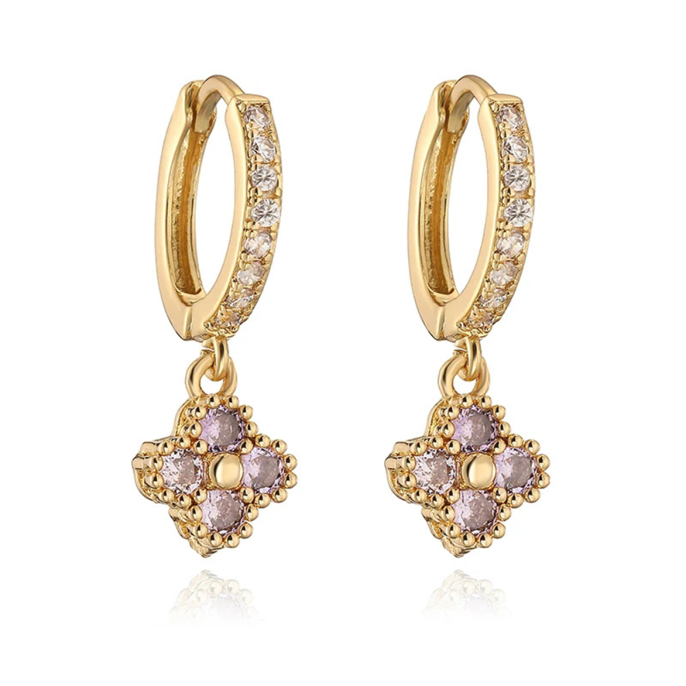 Boucles d'Oreilles Trèfle Strass violet