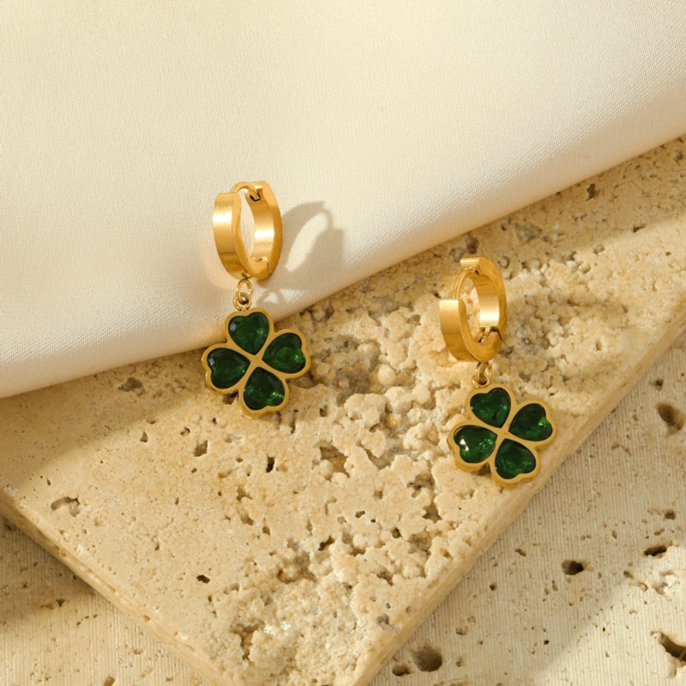 Boucles d'Oreilles Trèfle Verte