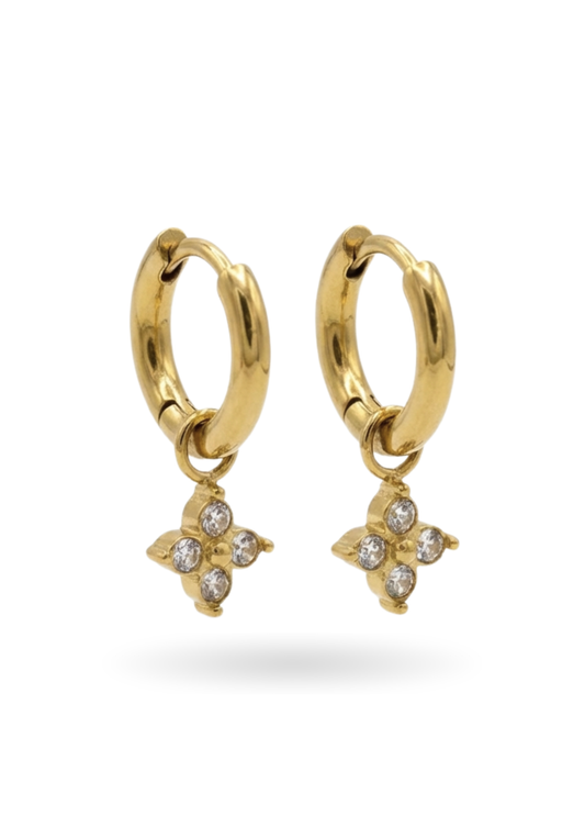 Boucles d'Oreilles Créoles Trèfle Brillant or