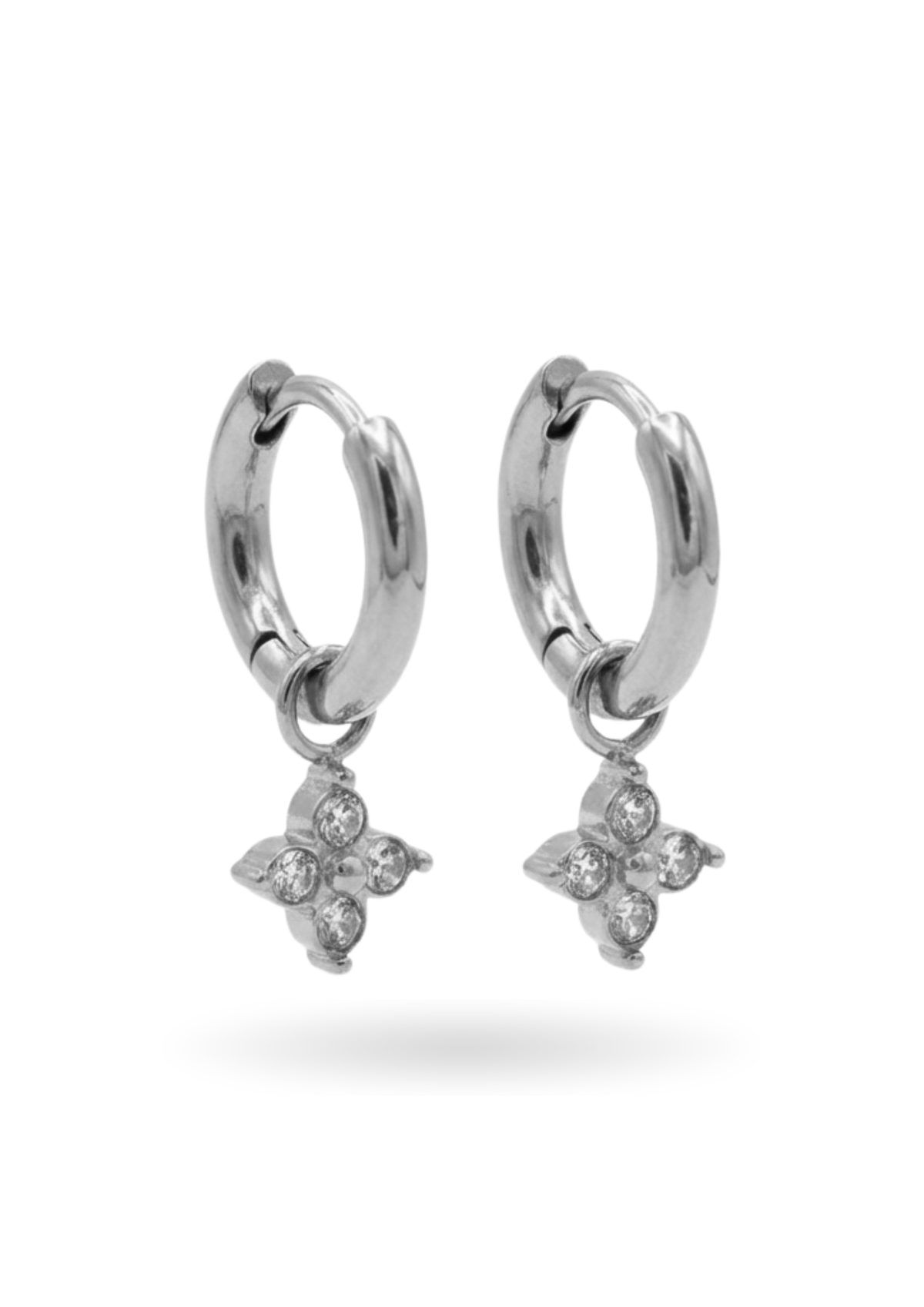Boucles d'Oreilles Créoles Trèfle Brillant argent