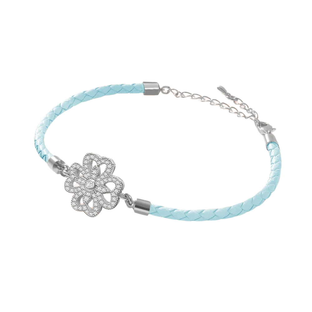 Bracelet Trèfle Cuir bleu clair