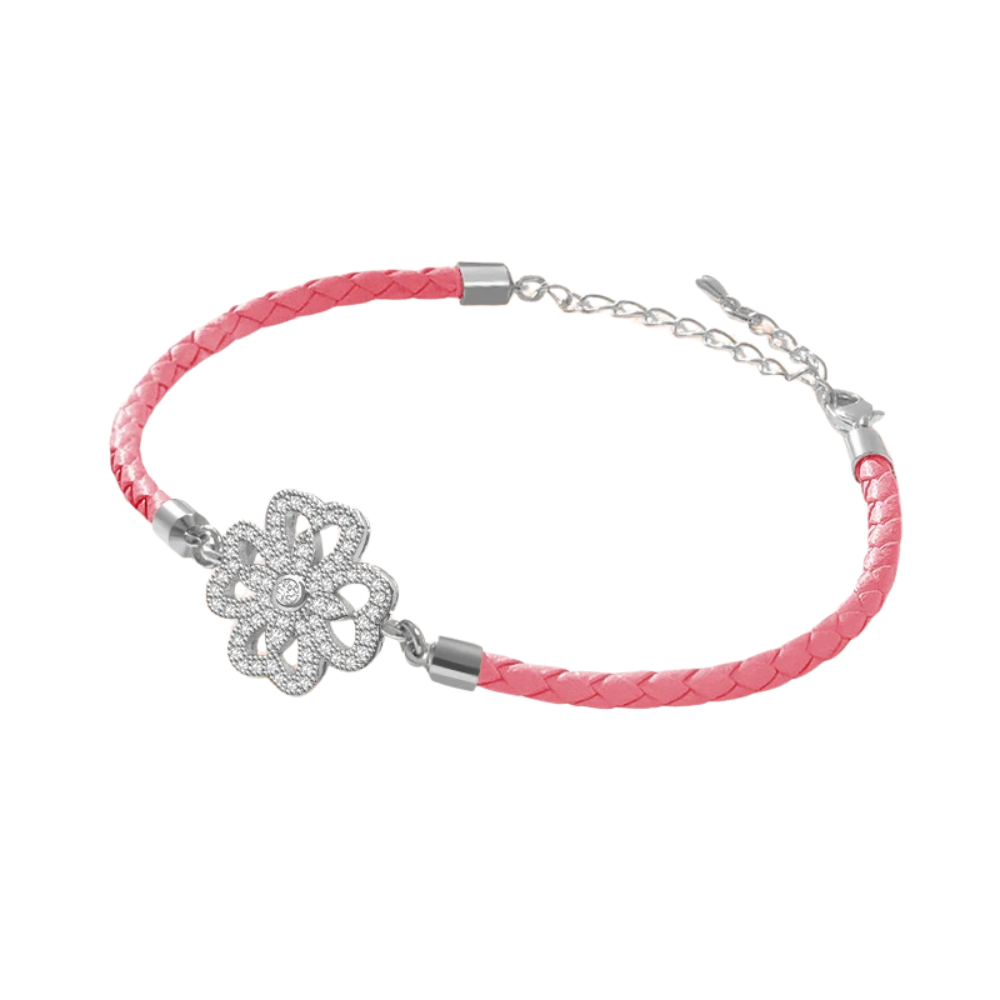 Bracelet Trèfle Cuir rose argent