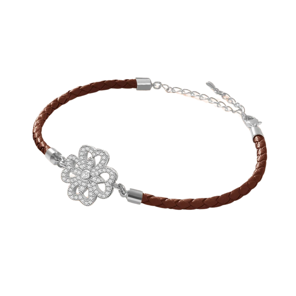 Bracelet Trèfle Cuir marron argent