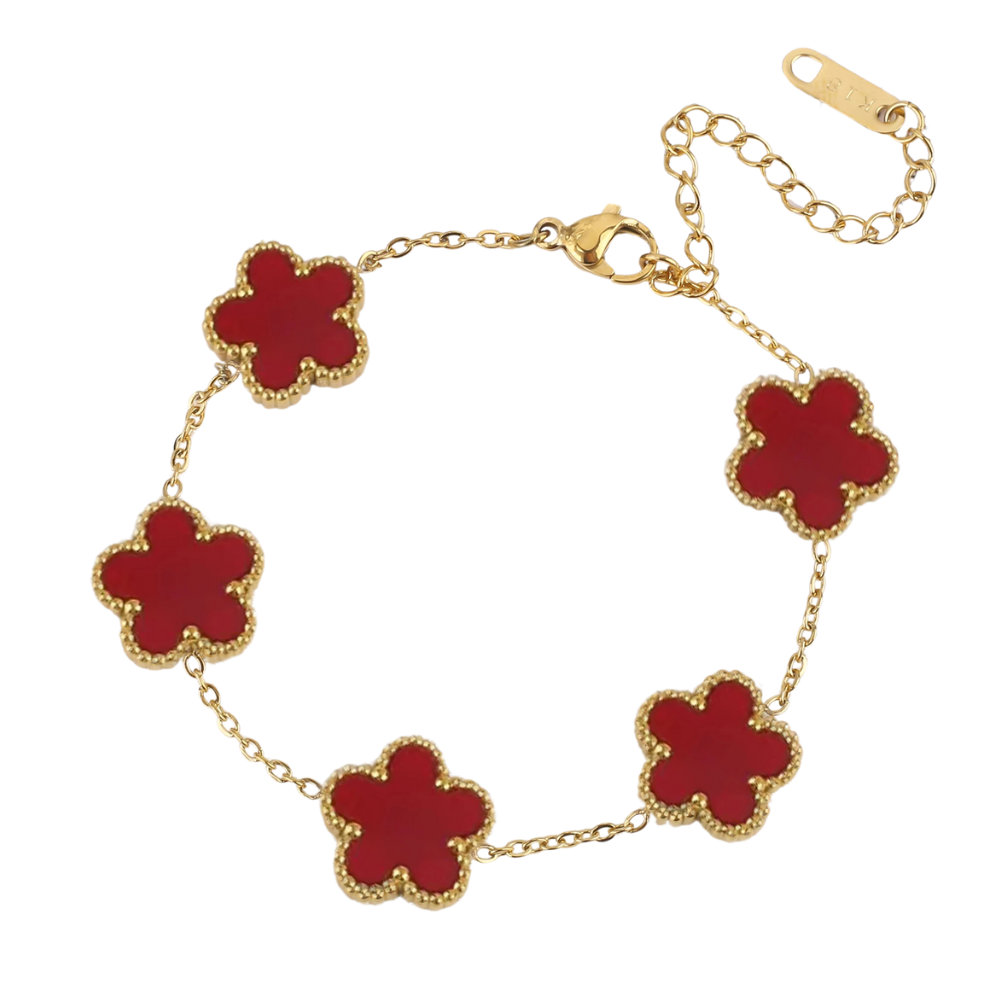 Bracelet Trèfle Fleur rouge