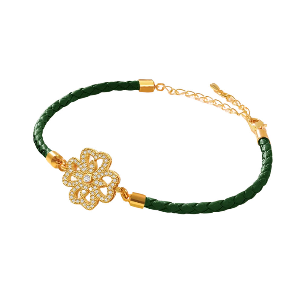 Bracelet Trèfle Cuir vert