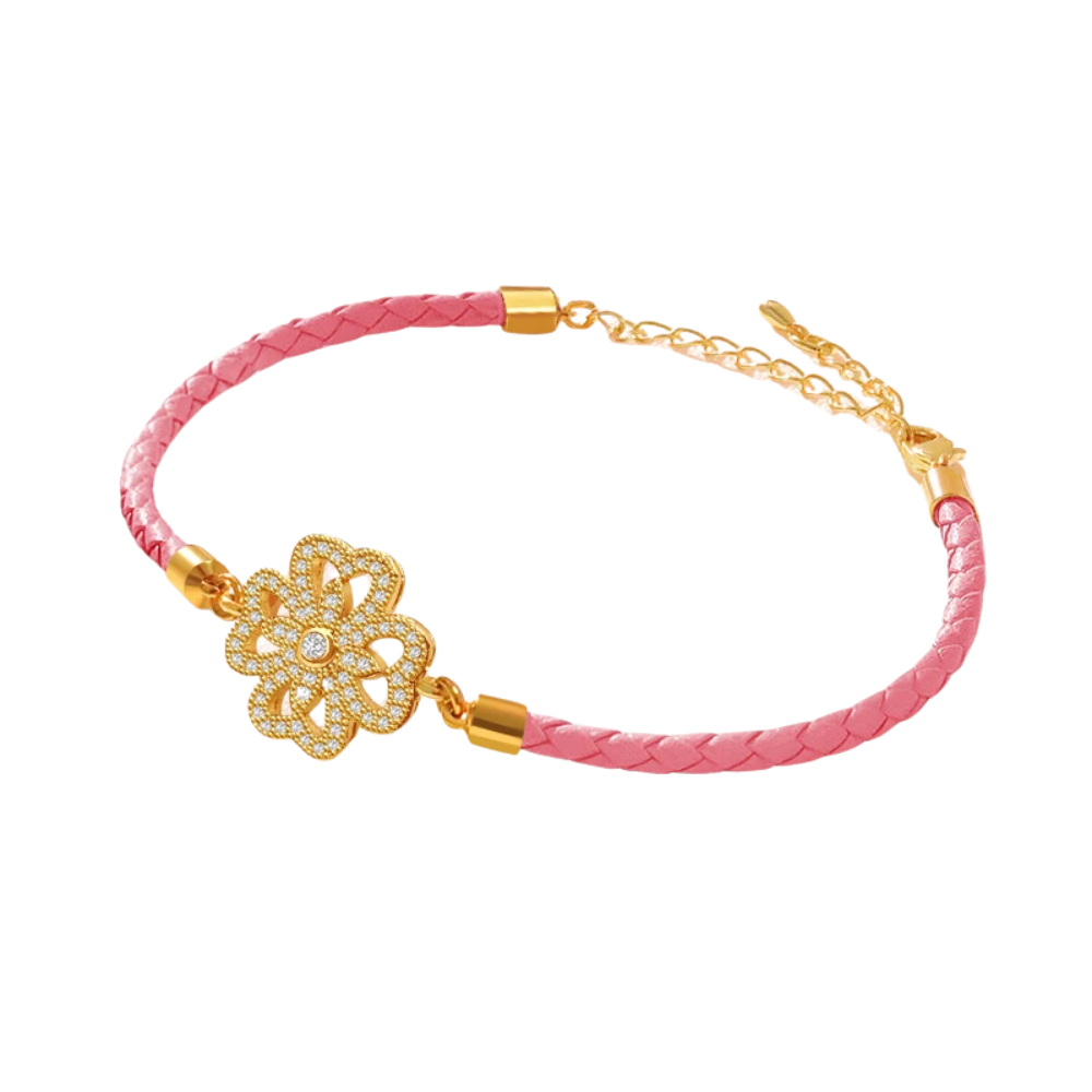 Bracelet Trèfle Cuir rose