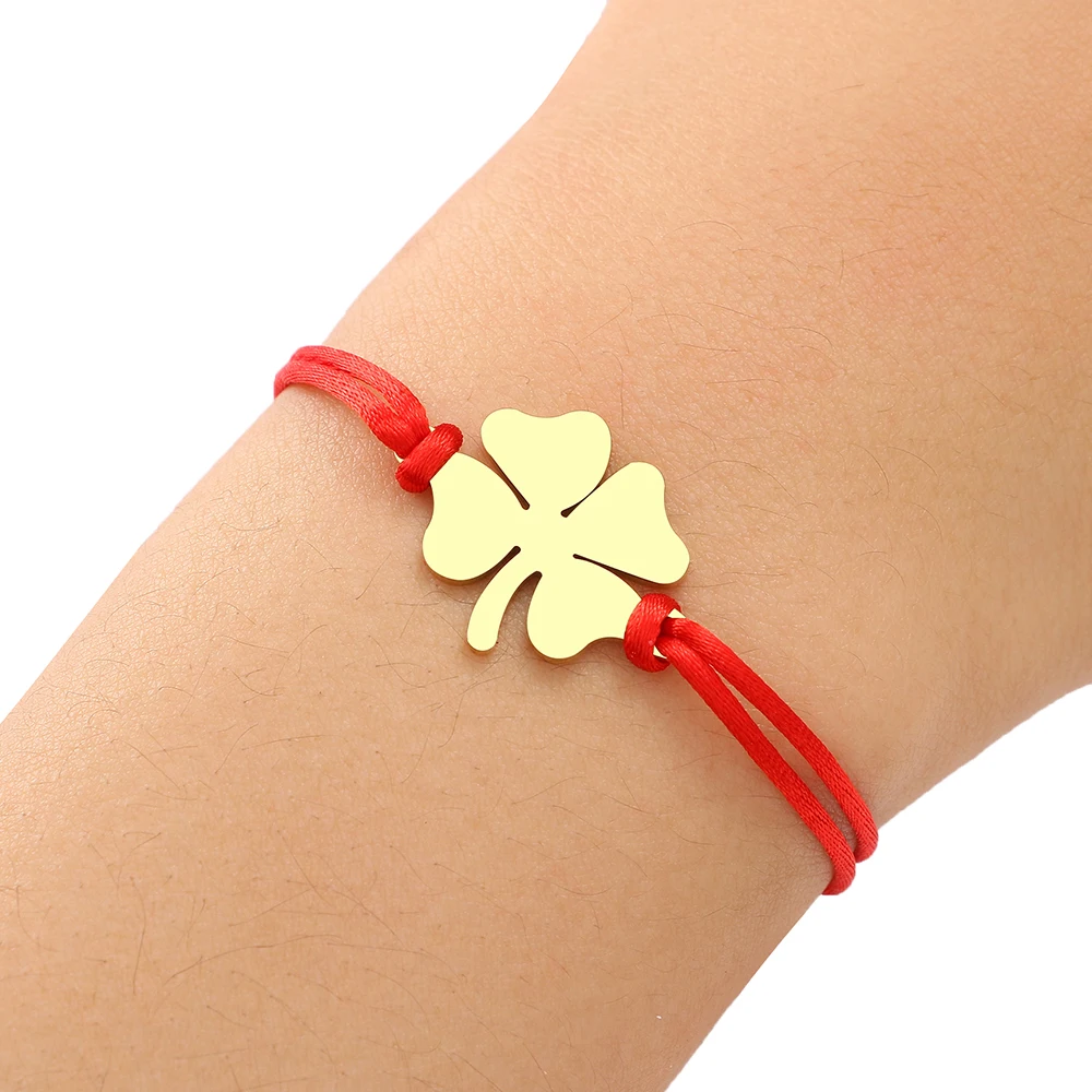 Bracelet Trèfle Cordon rouge