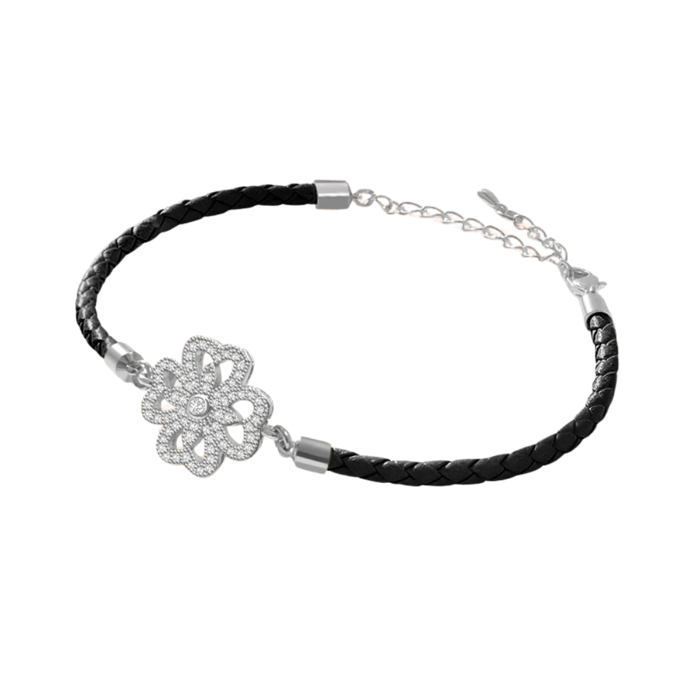 Bracelet Trèfle Cuir noir argent