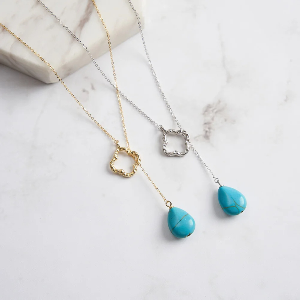 Collier pendentif Trèfle Turquoise