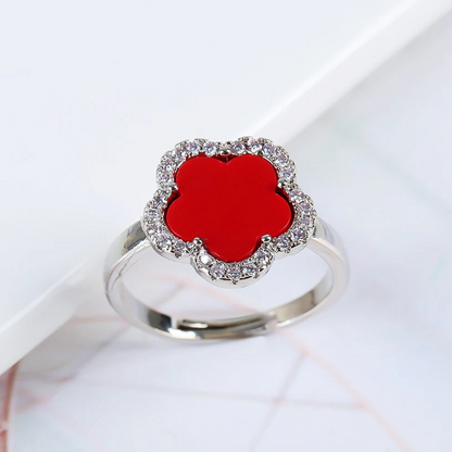 Bague Trèfle Argent et Rouge