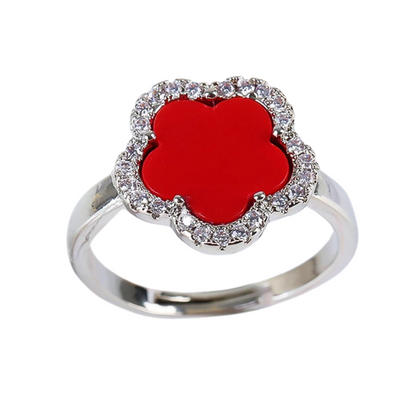 Bague Trèfle Argent et Rouge