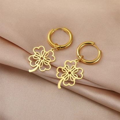 Boucle d'Oreille Créole Trèfle doré