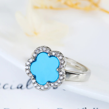 Bague Trèfle Argent et Bleue