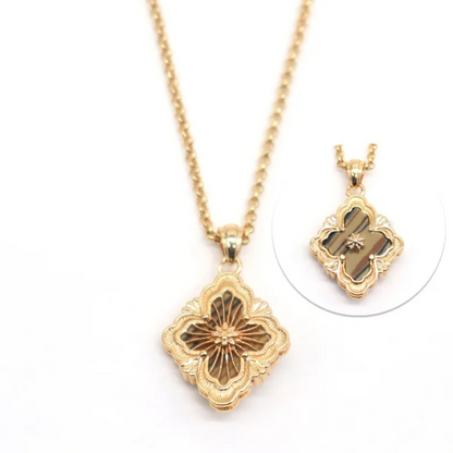 Collier Trèfle Réversible marron