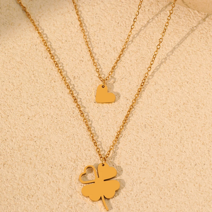 Double Collier Trèfle et Cœur or