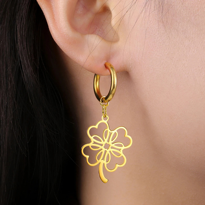 Boucle d'Oreille Créole Trèfle or