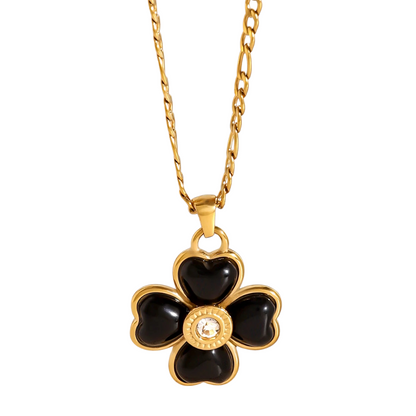 Collier Trèfle Quatre Coeurs Noirs