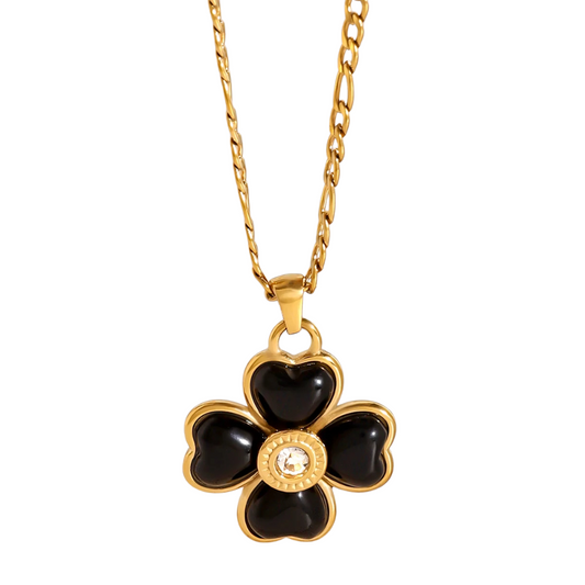 Collier Trèfle Quatre Coeurs Noirs