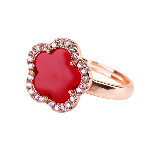 Bague Trèfle Or Rose et Rouge