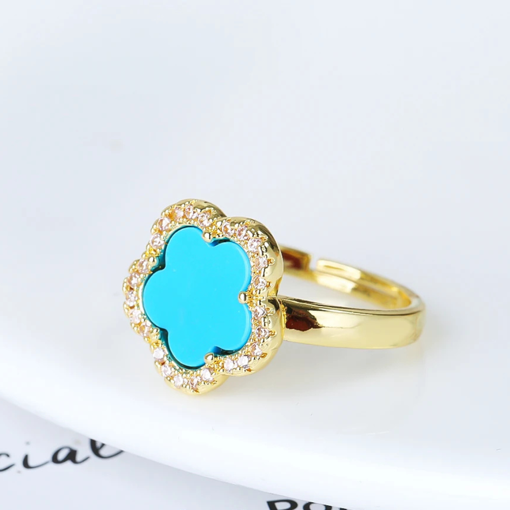 Bague Trèfle Or et Bleue