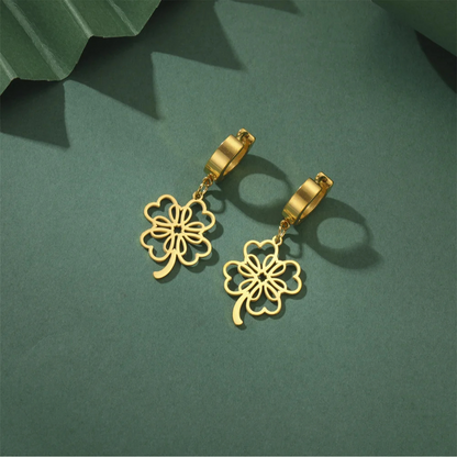 Boucle d'Oreille Créole Trèfle acier or