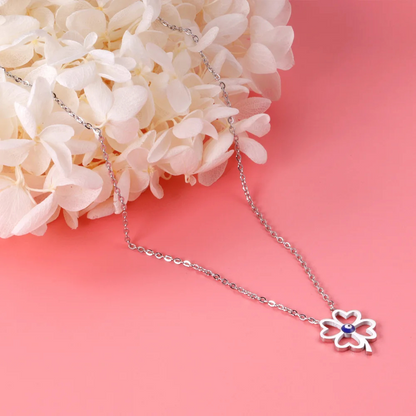 Collier Trèfle Argent Oeil Bleu