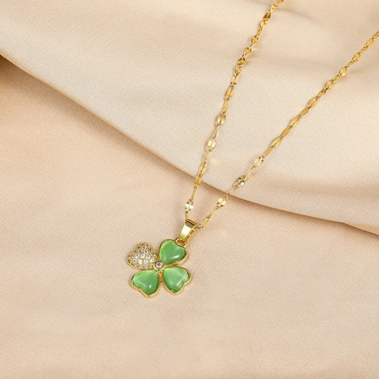 Collier Trèfle Doré Vert