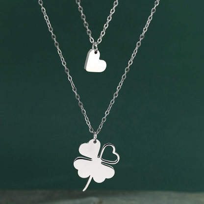 Double Collier Trèfle et Cœur argent